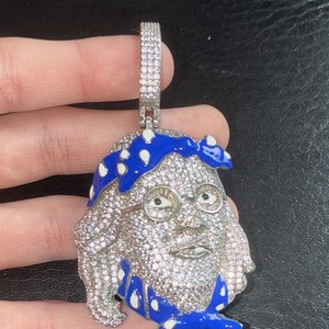 Authentic White gold Plated Blue Enamel CZ Benjamin Franklin Pendant w/ Large Bail.