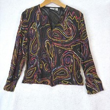 Chico's Multicolor Paisley Embroidered Zip Front Jacket Women L Artsy Boho Sheer