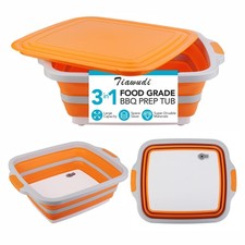 Large Collapsible BBQ Prep Tub Lid Camping Sink Cutting Board 16L 4.22 Gal