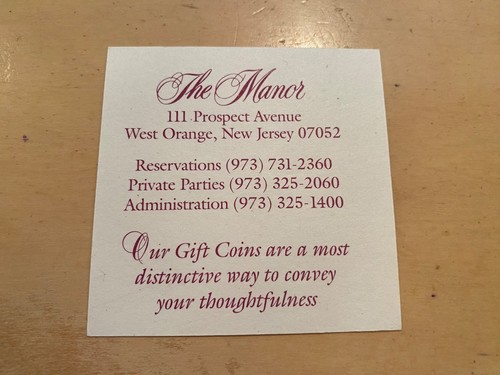 "The Manor" West Orange NJ Memento / Rembrance Keepsake - Picture 6 of 6
