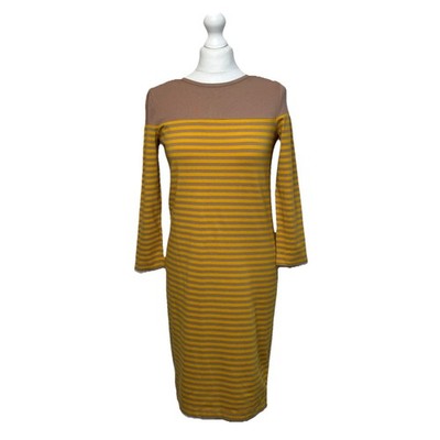 Jaeger Women Size S Mustard Yellow Stripe Jersey Dress Casual Summer Comfort 