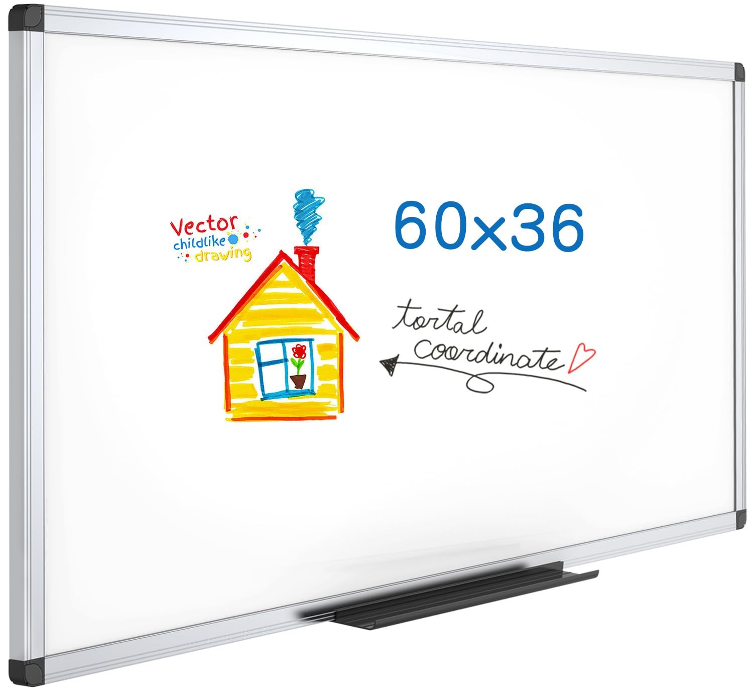 VIZ-PRO Large Magnetic Whiteboard 150 x 90 cm, Dry Erase W150 x H90 White
