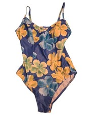 Krista Tropical Blue Yellow Floral One Piece Swimsuit Size 16 Push Up Liquid