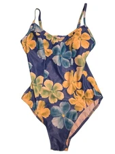 Krista Tropical Blue Yellow Floral One Piece Swimsuit Size 16 Push Up Liquid