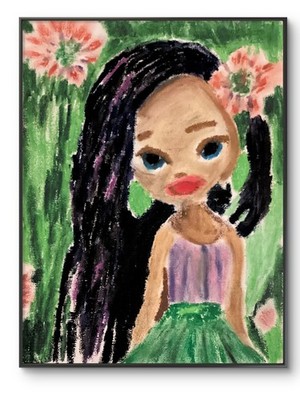 Tropical Green African Little Girl Art Original Wall Art 11 by 14 Canvas