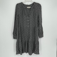 Loft Women's Gray Swiss Dot Long Sleeve Tiered Boho Shift Mini Dress Size M