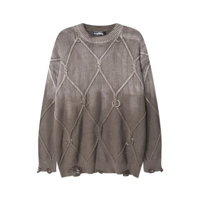 Jumper Knit Sweater American Retro Washed Gradient Knit Sweater Loose