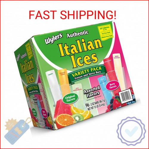 Wyler's Authentic Italian Ice, Fat Free Freezer Bars, Assorted Flavors (96ct - 2