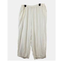 FLAX Linen Pants Women's Size 2G White Cropped Wide Leg Elastic Waist