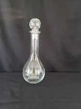 Vintage Etched Glass Decanter Tall Ship Nautical Barware Clear Stopper Bottle