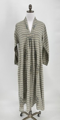 Little Baby Kitty Ivory Blue Striped Floral Long Sleeve Midi Boho Dress Sz L