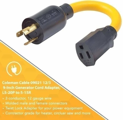Southwire12/3 STW, 9-inches Twist to Lock Generator Power Cord Adaptor... - Picture 3 of 7