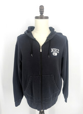 Vintage Nike Hoodie Navy Black Zip Up Gray Tag Embroidered Swoosh Mens Medium
