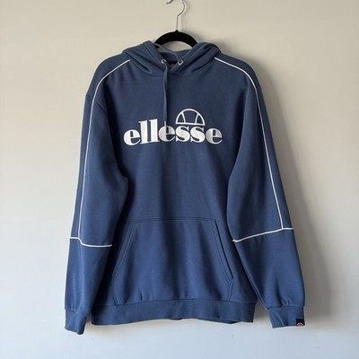 Ellesse Slate Blue Contrast Piping Big Logo Hoodie Jumper Size XL