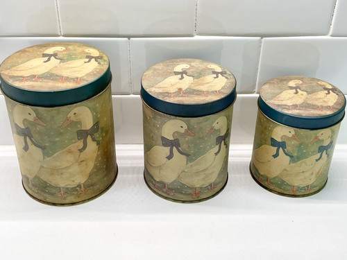 Vintage Duck Goose Nesting Metal Tin Can Canisters Lot of 3