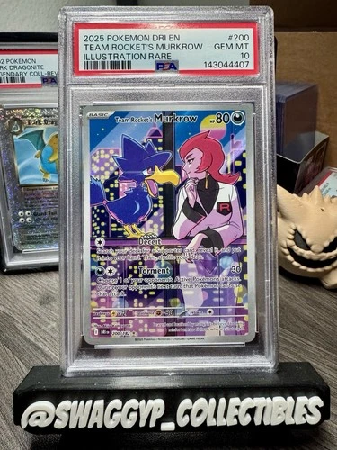 ◓Team Rocket's Murkrow 200/182 Destined Rivals-Pokémon Illustration Rare PSA 10◓