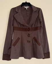 BCBG Generation Brown Blazer Jacket Y2K Indie Aline Fitted Ribbed Waist Soft 32