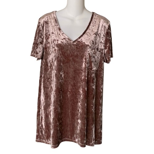 Spring + Mercer Rose Smoke Pink Velvet Legging Tee V Neck Size Large - Picture 3 of 10