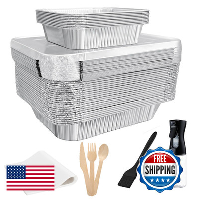 BIBRADAA 35 Pack 9×13 Disposable Aluminum Pans with Lids(25pc) & 8×8 Aluminum Fo