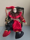 Brinn's Harlequin Handmade Doll Ruffled Collar Bells Jester Vintage Clown Doll