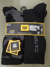 New Mens CAT Caterpillar 6 pair Mid Weight Crew Work Socks.