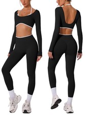 Workout sets for women Long Sleeve Adjustable halter strap Crop Top and Anti-...