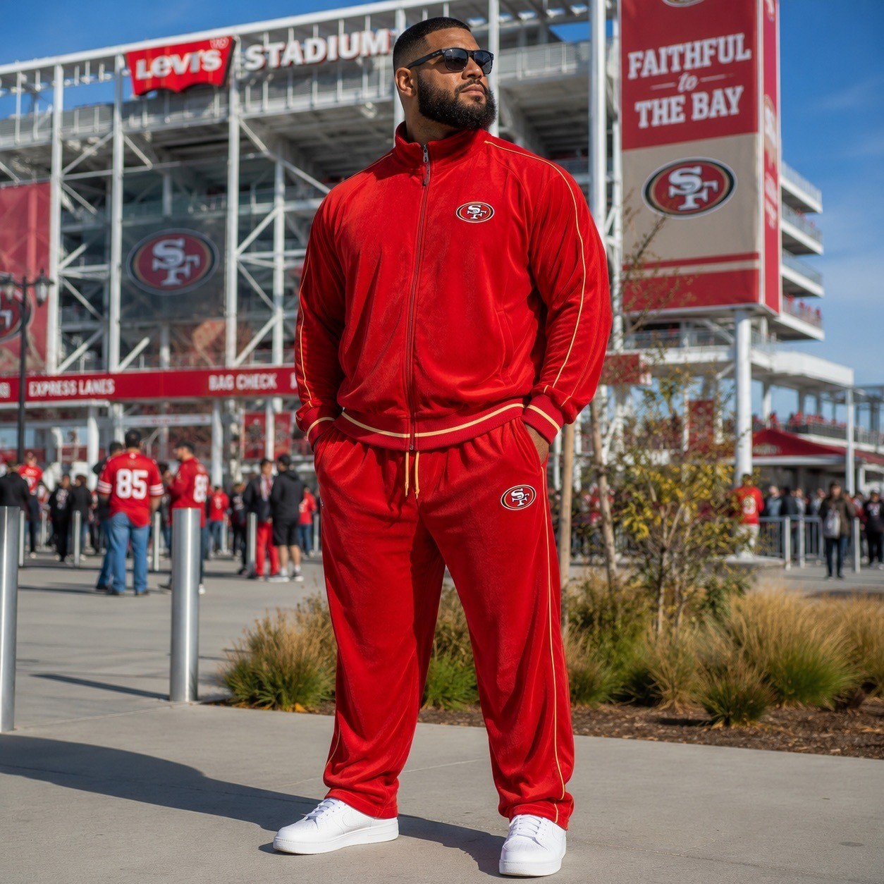 Mens NFL San Francisco 49ers Red Velour Tracksuit Set Jacket 3XL Pants 2XL EUC