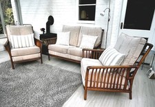 Angraves Of Leicester Bamboo 2 Seater Sofa, Matching Armchairs x 2 And Footstall