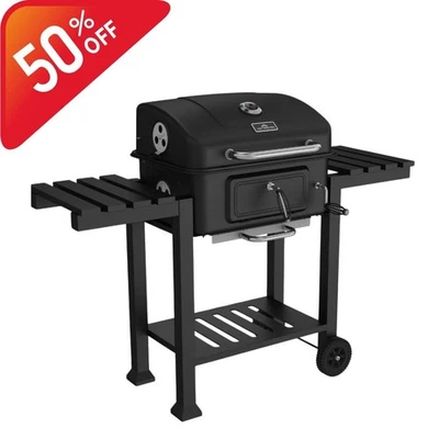 Wetterstein® solido XXL-BBQ CARRELLO GRILL barbecue a carbone con grande doppio ripiano