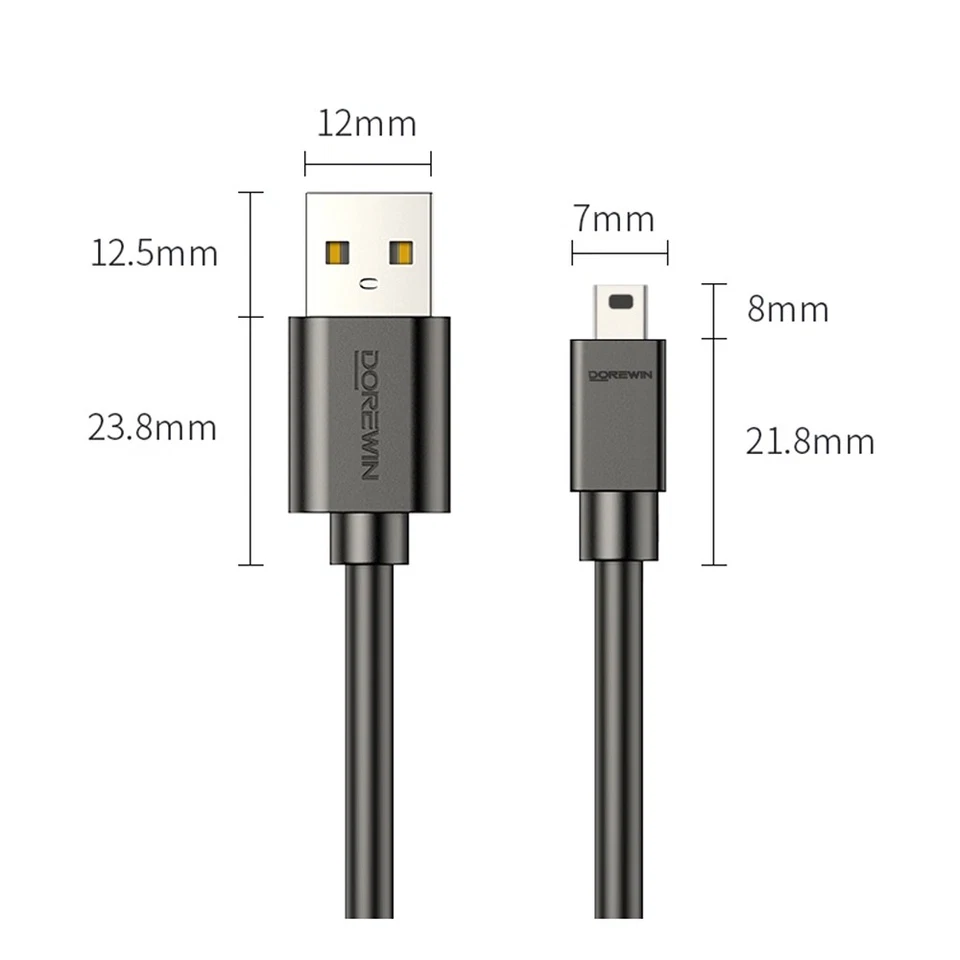 Mini USB Cable Charger Lead A to 5 Pin Mini B Sync Charge Data 0.5m 1m 1.5m 3m - Image 2 of 4