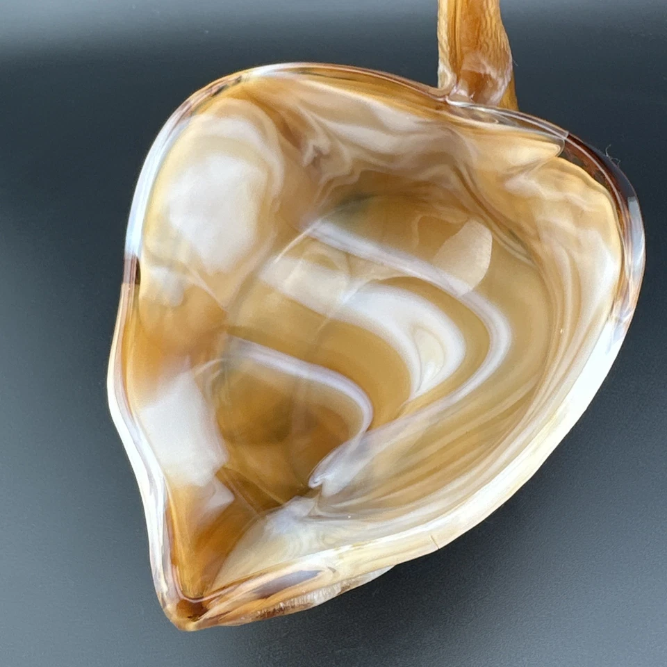 Tazón de plato de cisne abierto de vidrio de escoria de carmelo imperial de colección de 4,25" marrón blanco remolino Foto 4 de 4