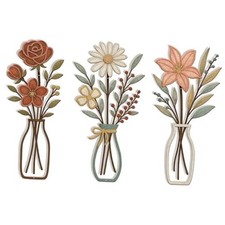 3 Piece Metal Flower Wall Art for Bedroom Living Room Rustic Vase Flower