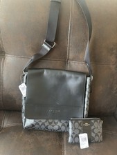 Coach Black/Gray Logo Crossbody Bag w/ Pouch, Magnetic Closure, w/wristlet