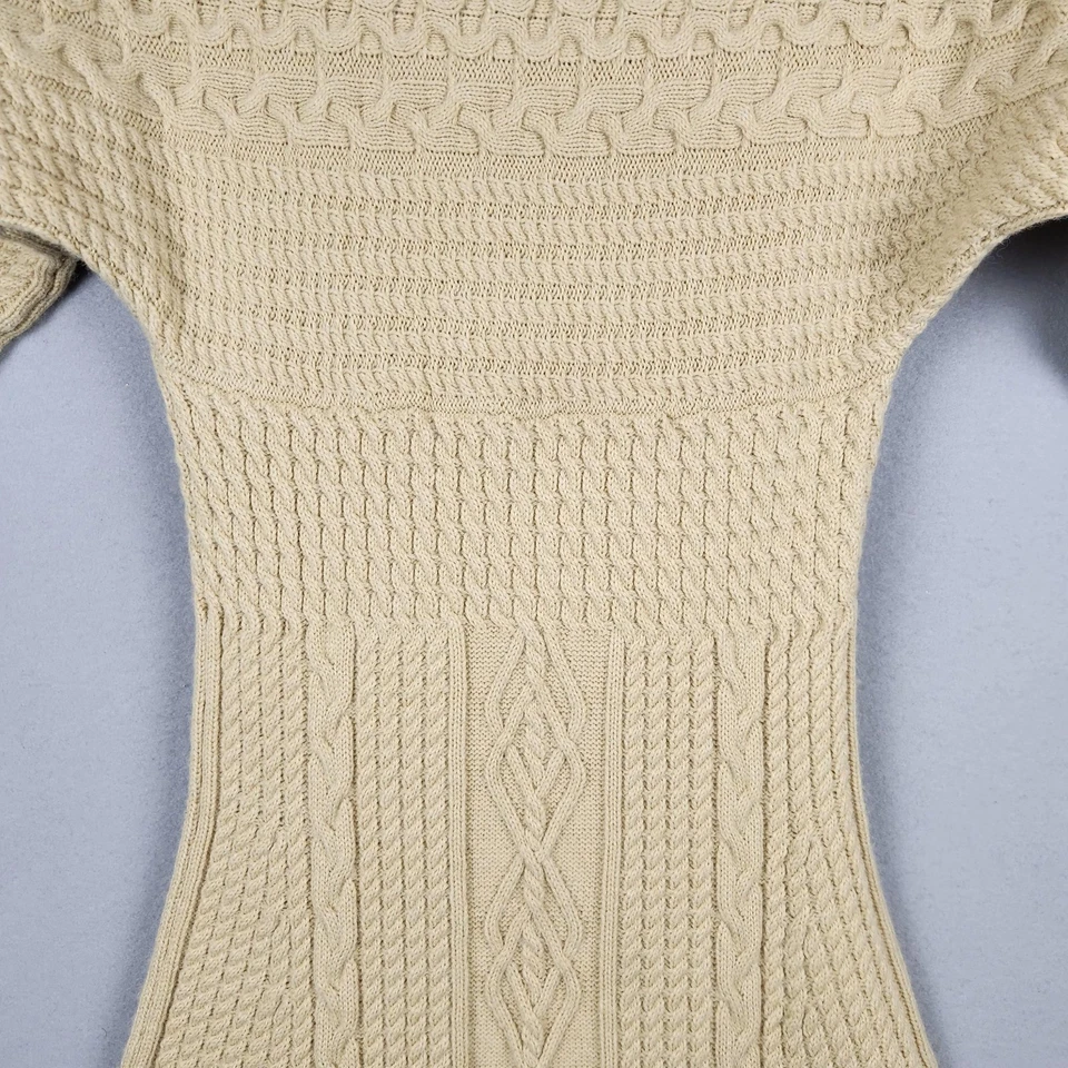 Chicwish платье женщин L/XL бежевый кабель трикотажа коротким рукавом насмешливый шеи Расклешенный Aran - Изображение 4 из 4