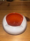 Vintage MCM Murano Fold Sides Orange White Art Glass Bowl Ashtray 8"