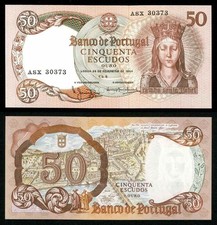 Portugal 50 Escudos Banknote P#168 Queen Isabella & Old City Map Conimbriae UNC