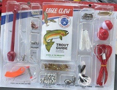 NEW 119 Piece EAGLE CLAW Trout Kit & Guide. Lures, Rig, Spoon, Bobber, Bugs, etc