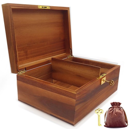 Wood Box Large Decorative Wooden Storage Box with Hinged Lid and Locking Key ...