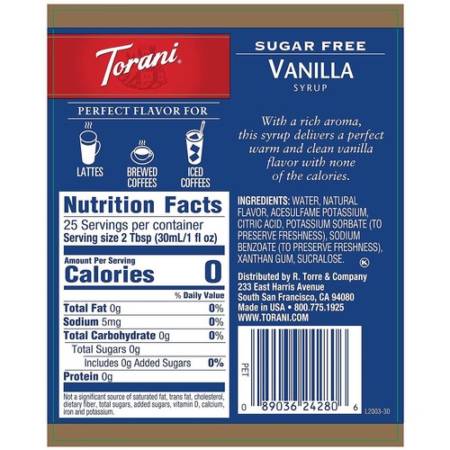 Torani Sugar-Free Vanilla Syrup (750 mL) - Picture 4 of 5