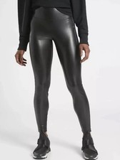 Athleta Delancey Shine Tight Women 2XS Black Faux Leather Moto Leggings Mid Rise
