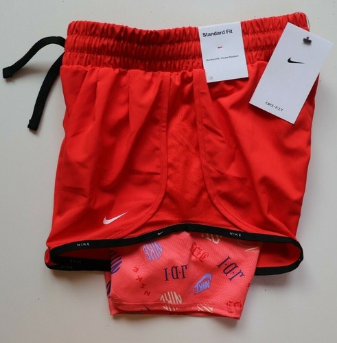 NIKE DRI FIT TEMPO FUN PRINT 2IN1 RUNNING SHORTS RED DD7631-673 KIDS GIRLS M - Picture 3 of 12