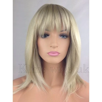 WIGS BY KIM BLONDE PERÜCKE DAMEN RASIERMESSERSCHNITT SCHULTERLÄNGE MODE HAARE VOLLER KOPF UK