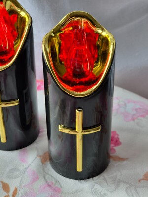 LED Grablicht Kerzen Schwarz Rot Grablampe inkl. Batterien NEU FLACKERND