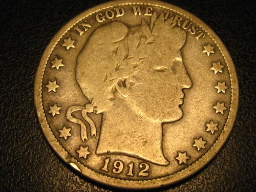 1912-P 90% Silver Barber Half Dollar VG