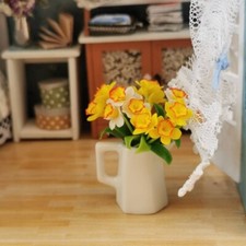 5 Miniature Dollhouse Yellow White Daffodil Clay Flowers Handicrafts Doll Home