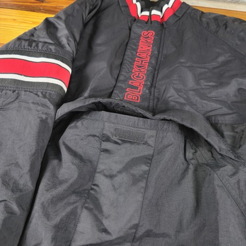 Vintage Chicago Blackhawks Starter Pullover Puffer Jacket Size Medium Black NHL - Picture 5 of 13
