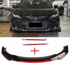 For Toyota Corolla Front Bumper Lip Spoiler Splitter + Strut Rods Black Red