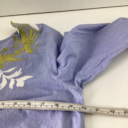 Next White & Blue Striped Long Sleeve Top Size 12 Floral Embroidered Bell Sleeve - Picture 6 of 8