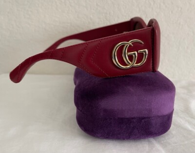 Gucci GG Marmont Oval Red Cat Eye Quilted Leather Sunglasses GG0815S 001