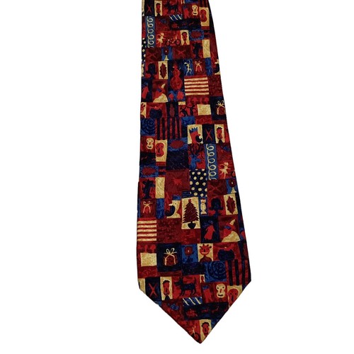 NEIMAN MARCUS Men's Silk Necktie SPAIN Designer Geometric Red/Blue/Yellow EUC - Picture 2 of 3